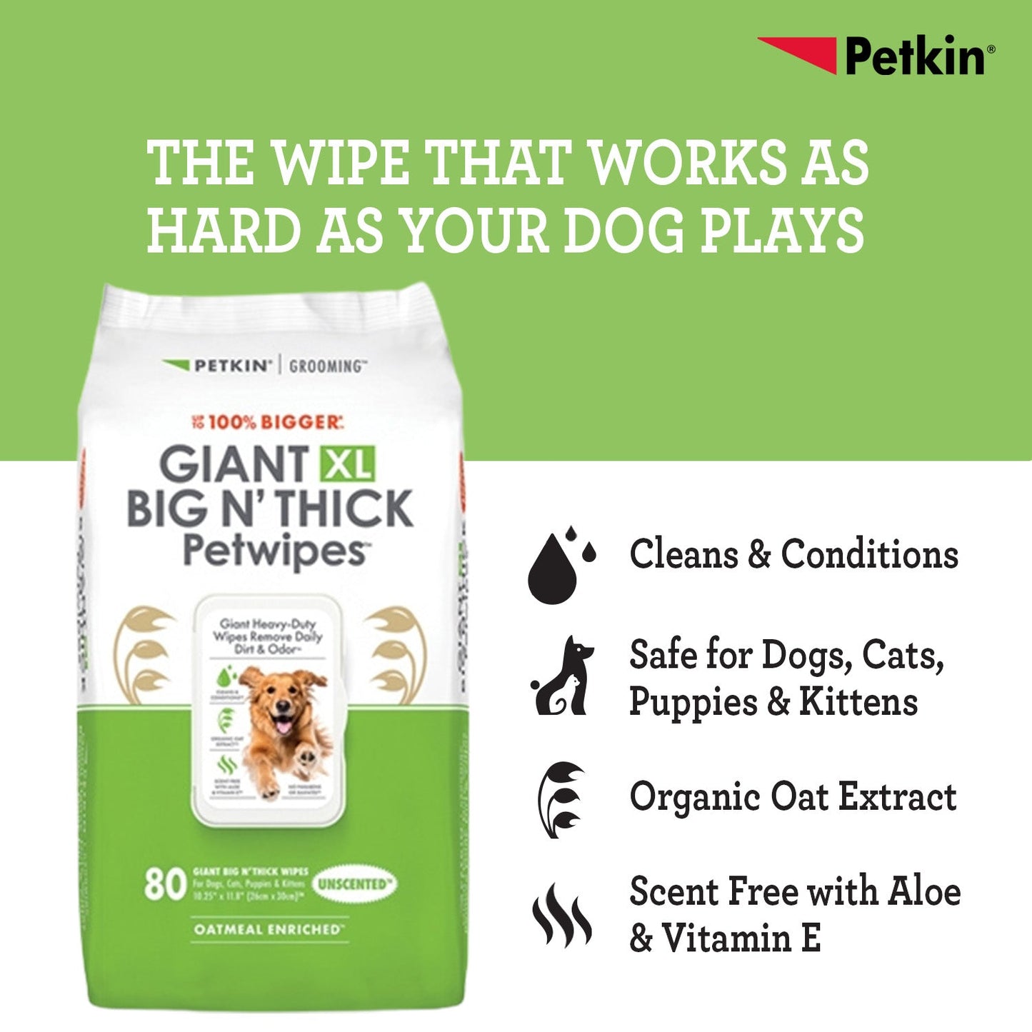 Petkin Gaint Big N' Thick Unscented Petwipes for Dogs and Cats — side view