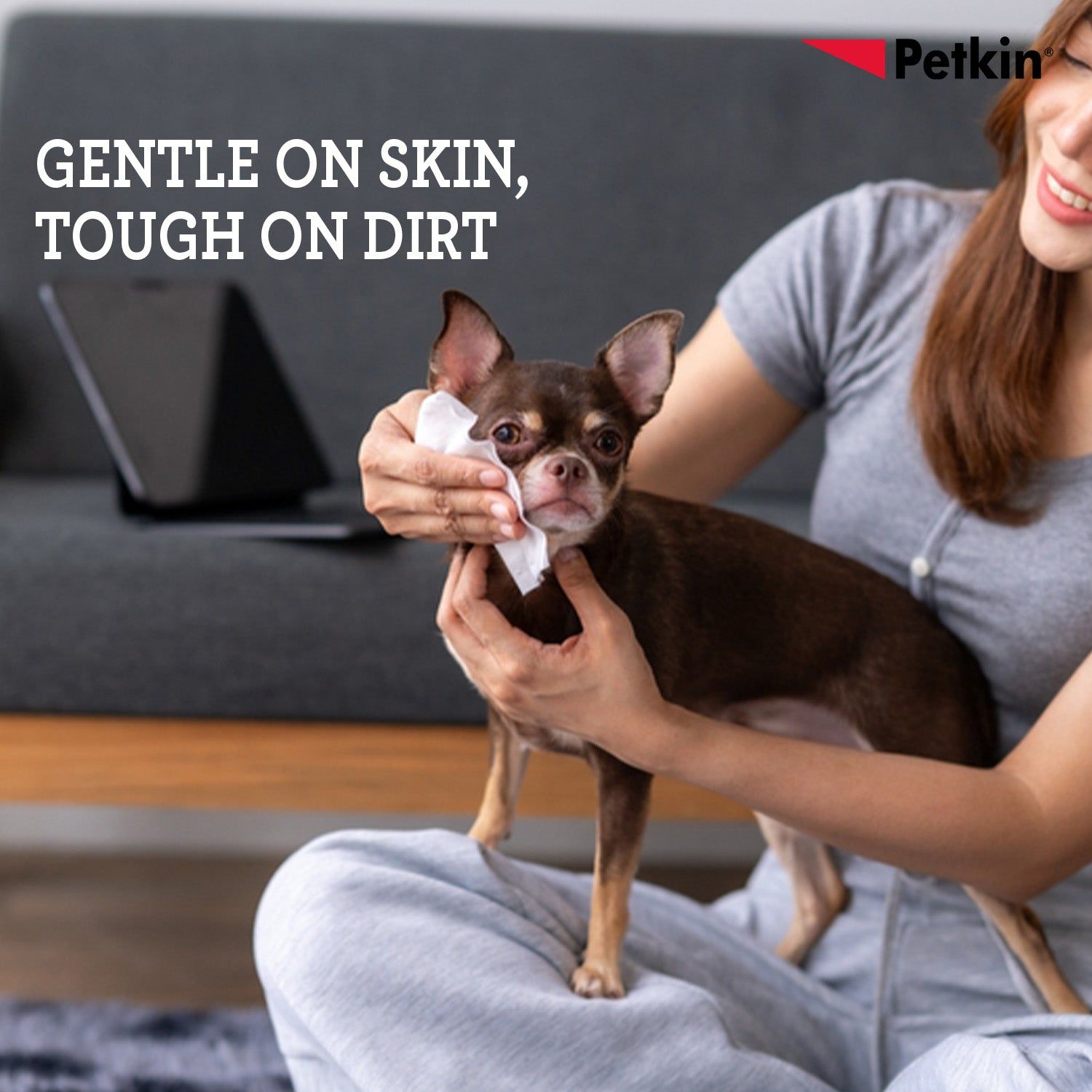 Petkin Gaint Big N' Thick Unscented Petwipes for Dogs and Cats — in use