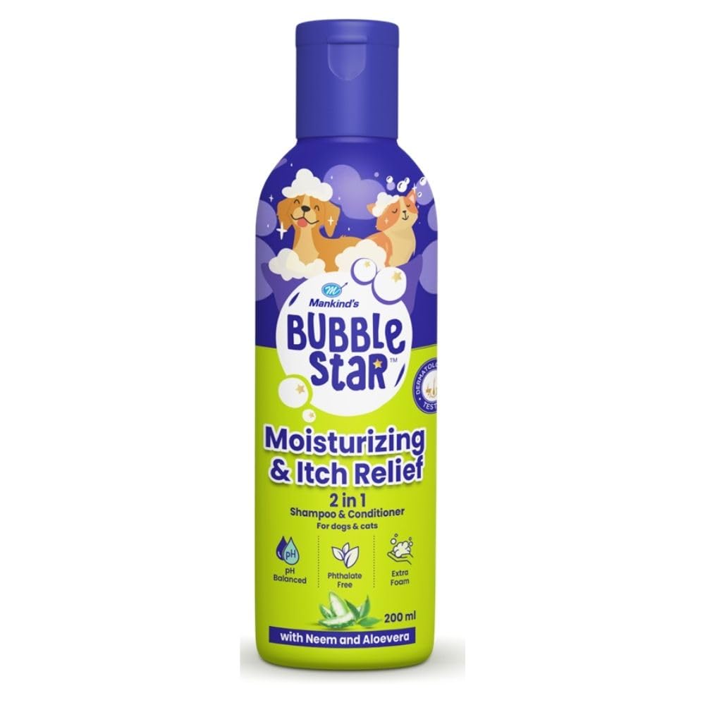 Mankind Bubblestar Neem Aloe Vera Fresh 2 In 1 Waterless Shampoo For Dogs Cats
