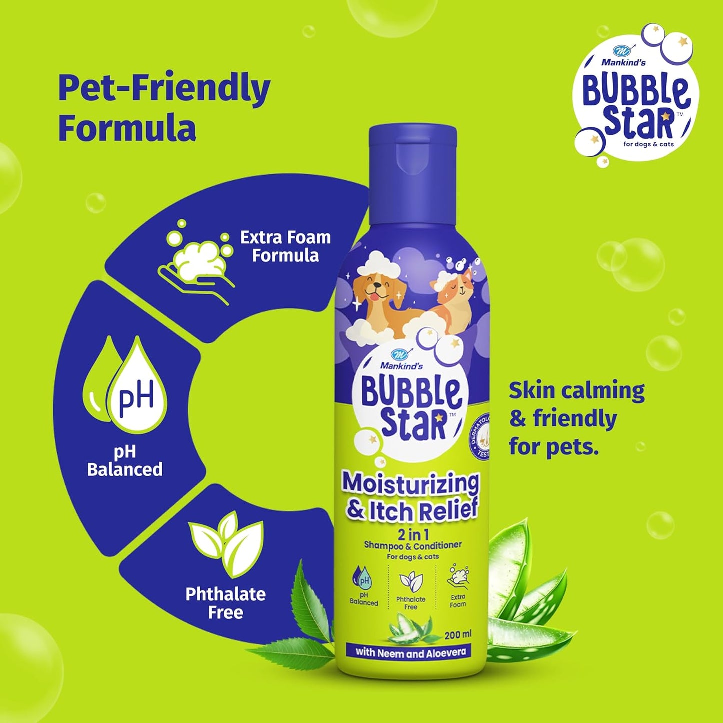 Mankind BubbleStar Neem & Aloe Vera Fresh 2 in 1 Waterless Shampoo for Dogs & Cats — back view