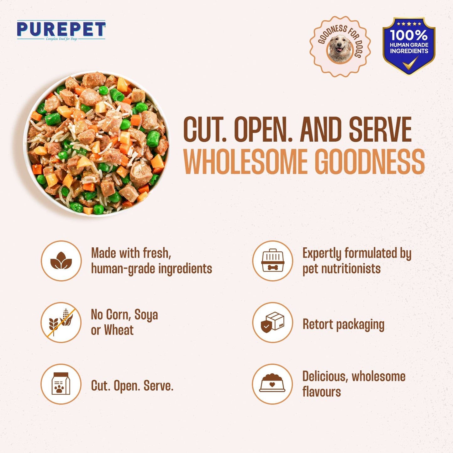 Purepet Chicken and Pumpkin Fresh Food for Dogs — detail shot