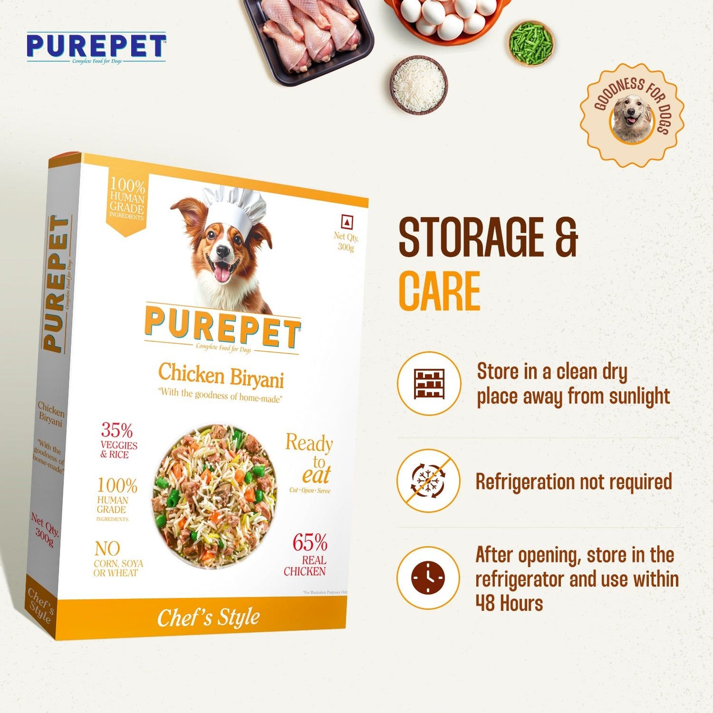 Purepet Chicken Biryani Fresh Food For Dogs — in use
