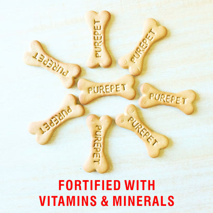 Purepet Mutton Flavour Real Chicken Biscuit Dog Treats Pouch — in use