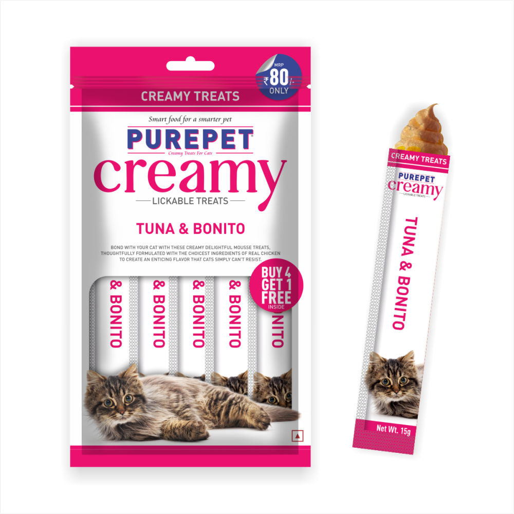 Purepet Tuna and Bonito Lickable Creamy Treats for Cats — side view