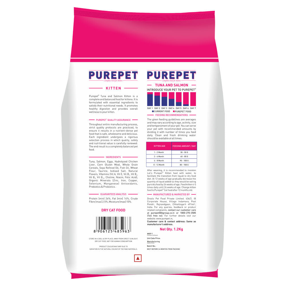 Purepet Tuna and Salmon Kitten Cat Dry Food — back view