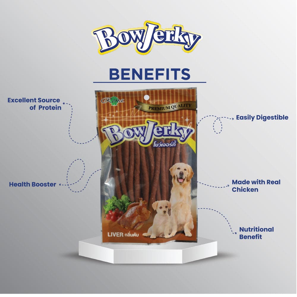 Rena BowJerky Liver Sticks Dog Treats — in use