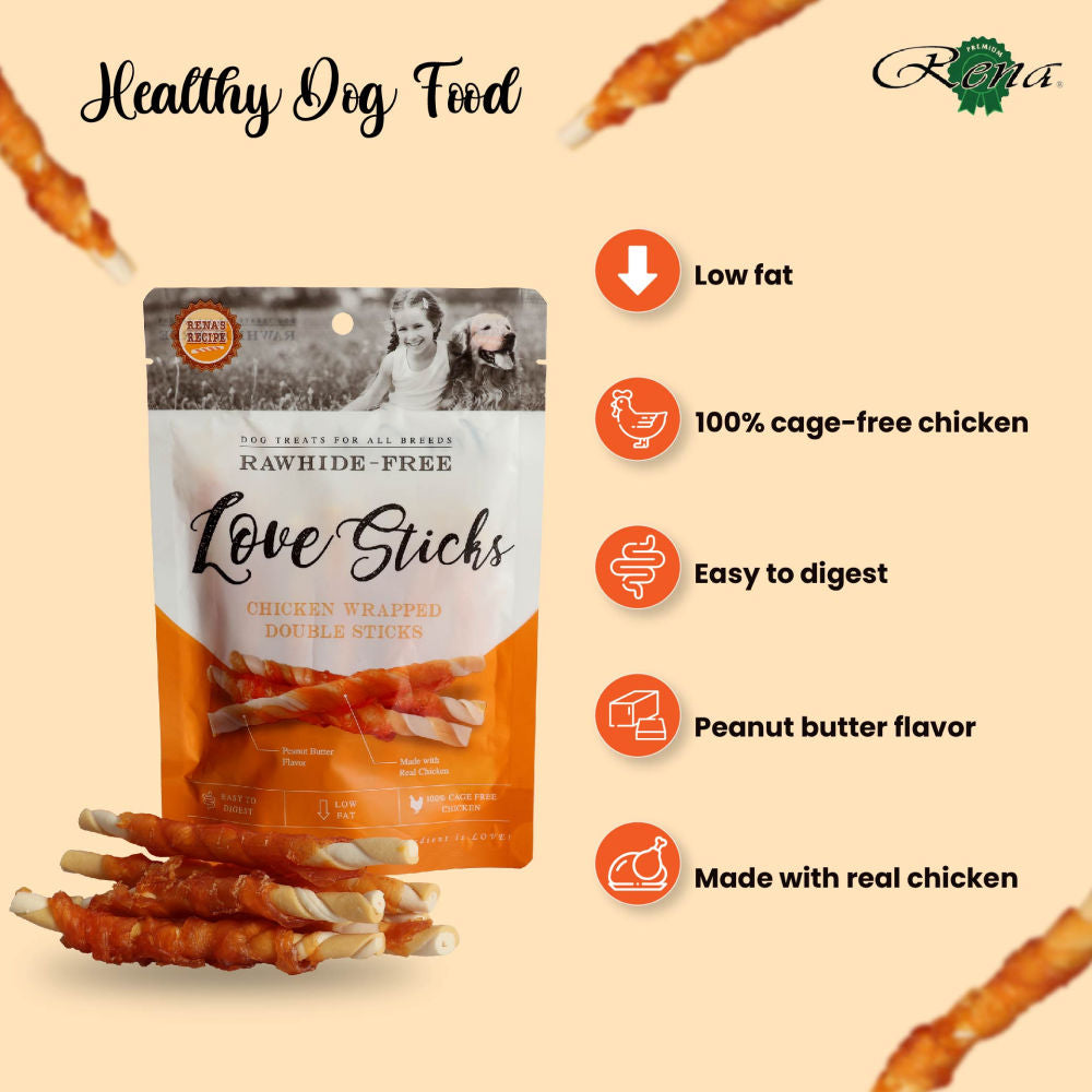 Rena Love Chicken Wrapped Double Sticks Dog Treats — back view