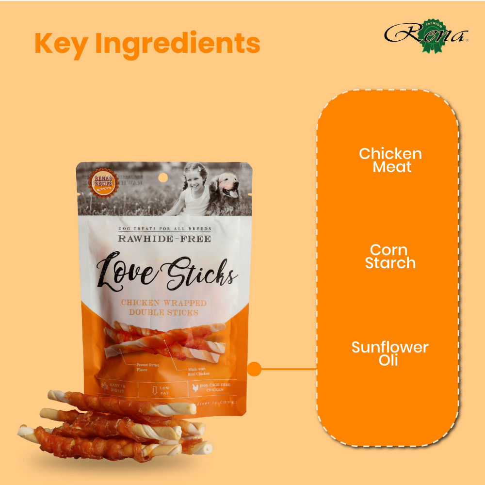 Rena Love Chicken Wrapped Double Sticks Dog Treats — detail shot