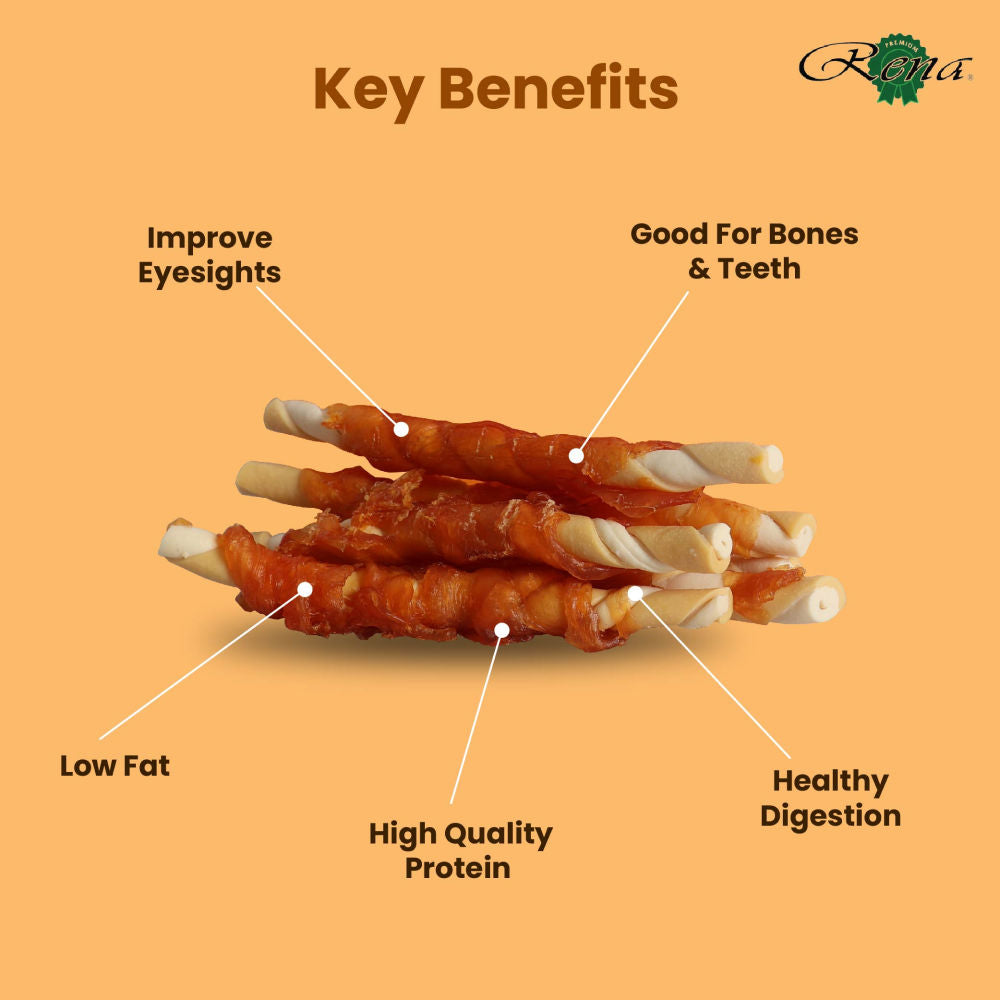 Rena Love Chicken Wrapped Double Sticks Dog Treats — in use