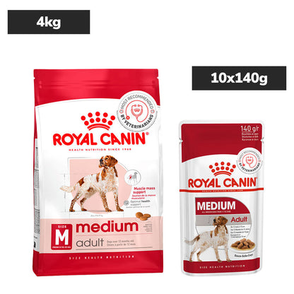royal-canin-medium-adult-dog-dry-food 4kg(Dry)+10x140g(Wet)