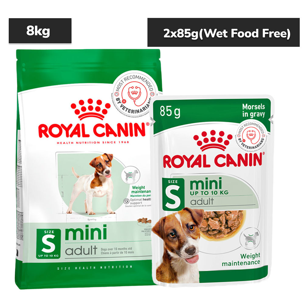 royal-canin-mini-adult-dog-dry-food 8kg+2x85g (Wet Food Free)