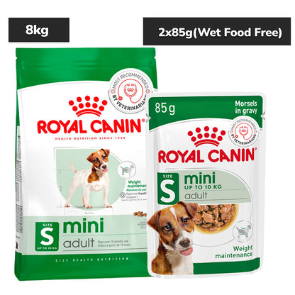 royal-canin-mini-adult-dog-dry-food 8kg+2x85g (Wet Food Free)