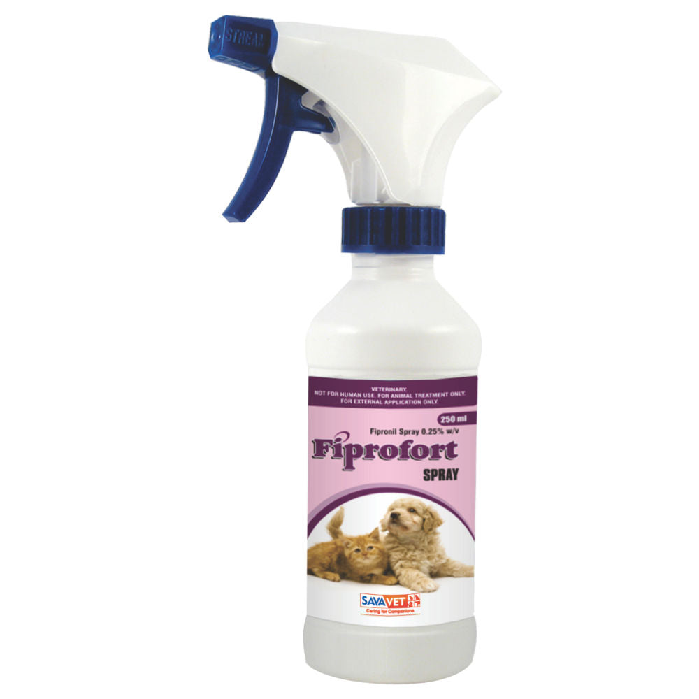 Savavet Fiprofort (Fipronil) Tick and Flea Control Spray for Dogs & Cats — side view