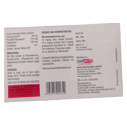 Savavet Kiwof Plus Dog Deworming Tablet — back view