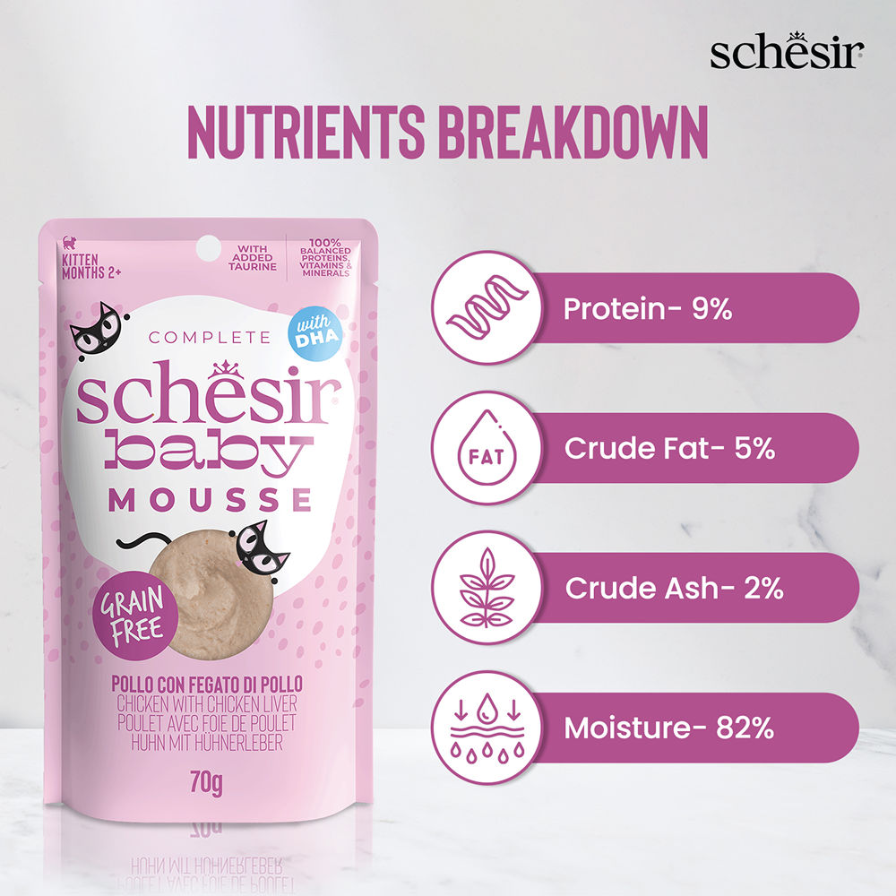 Schesir Baby Chicken and Liver Mousse Kitten Cat Wet Food — side view