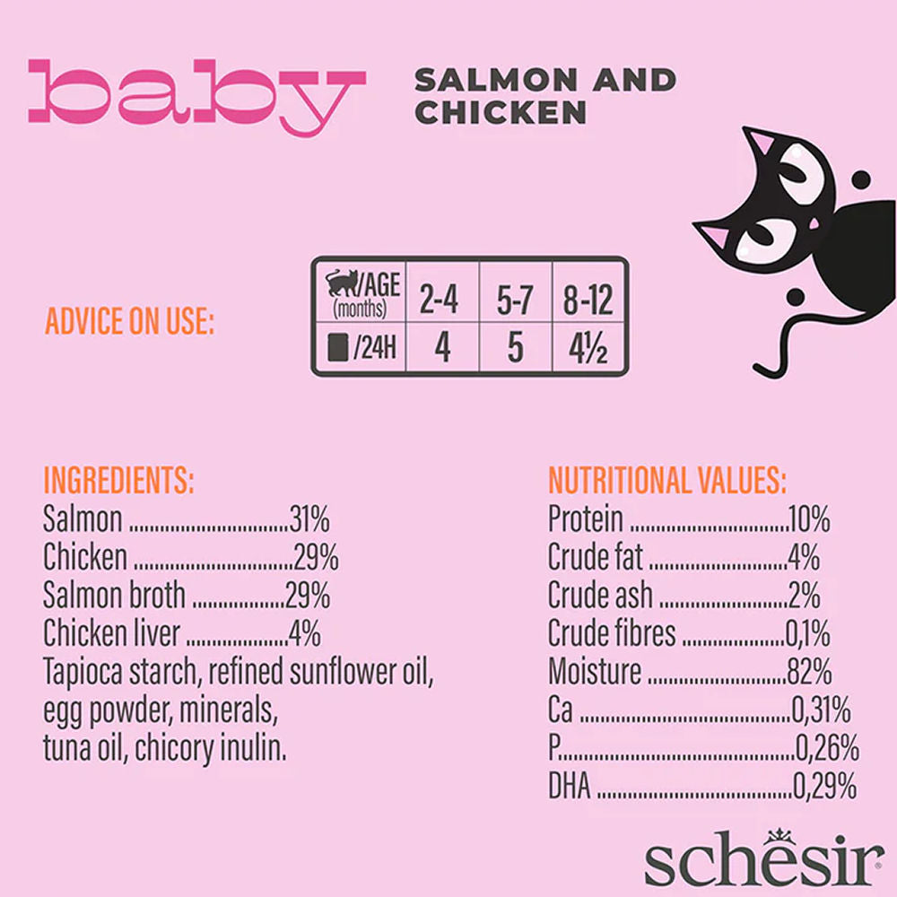 Schesir Baby Salmon and Chicken Mousse Kitten Cat Wet Food — detail shot