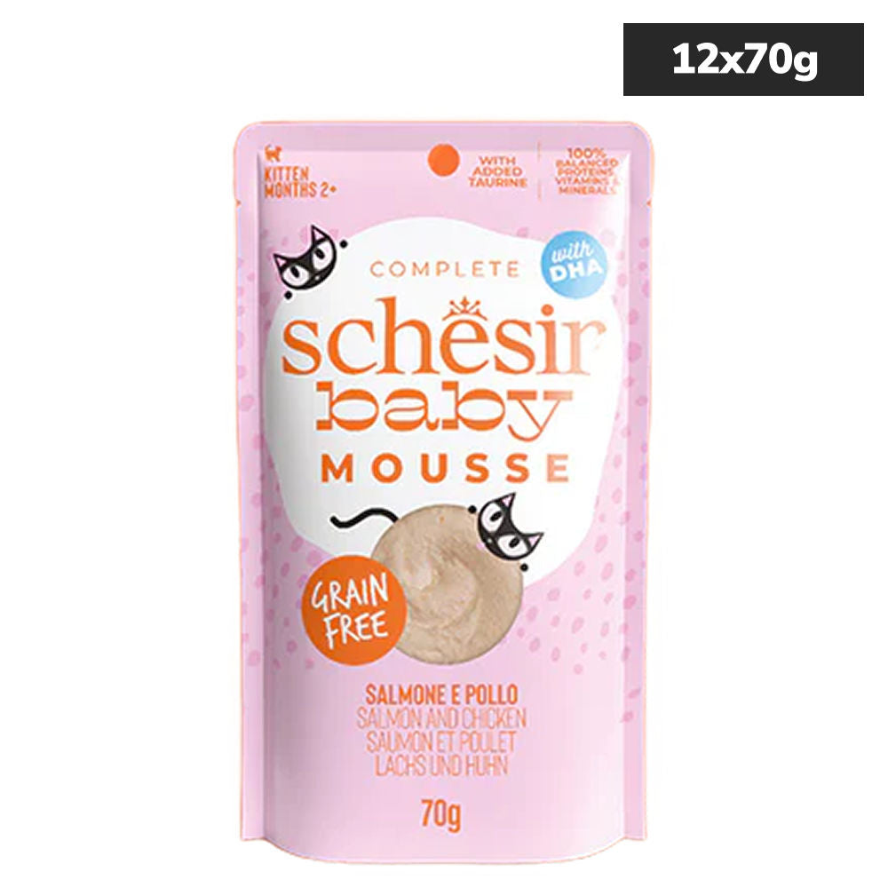 Schesir Baby Salmon and Chicken Mousse Kitten Cat Wet Food — in use