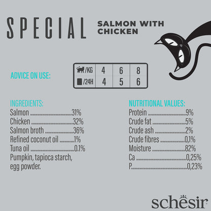 Schesir Special Skin and Coat Salmon Mousse Cat Wet Food — detail shot