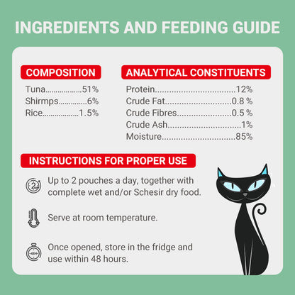 Schesir Tuna In Jelly with Shrimp Adult Cat Wet Food — detail shot