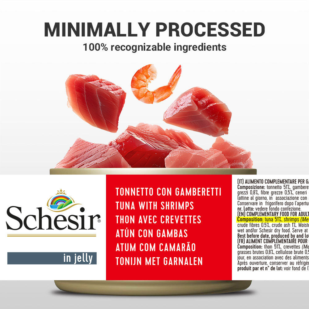 Schesir Tuna In Jelly with Shrimp Adult Cat Wet Food — in use