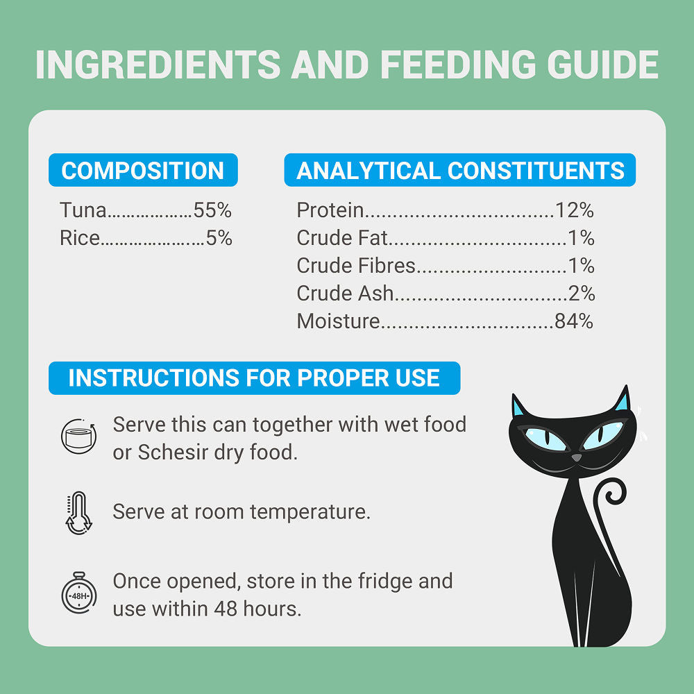 Schesir Tuna Whole Meat & Rice in Jelly Adult Cat Wet Food — in use