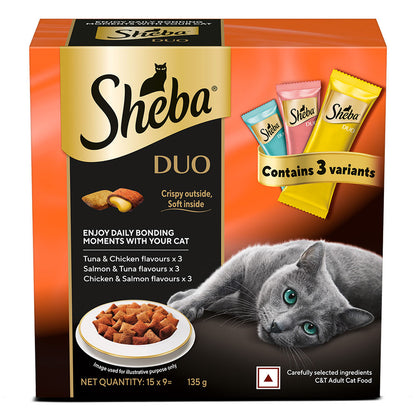 Sheba Duo Contains 3 Variants Tuna Chicken Salmon Tuna Chicken Salmon Crunchy Adult Cat Treats