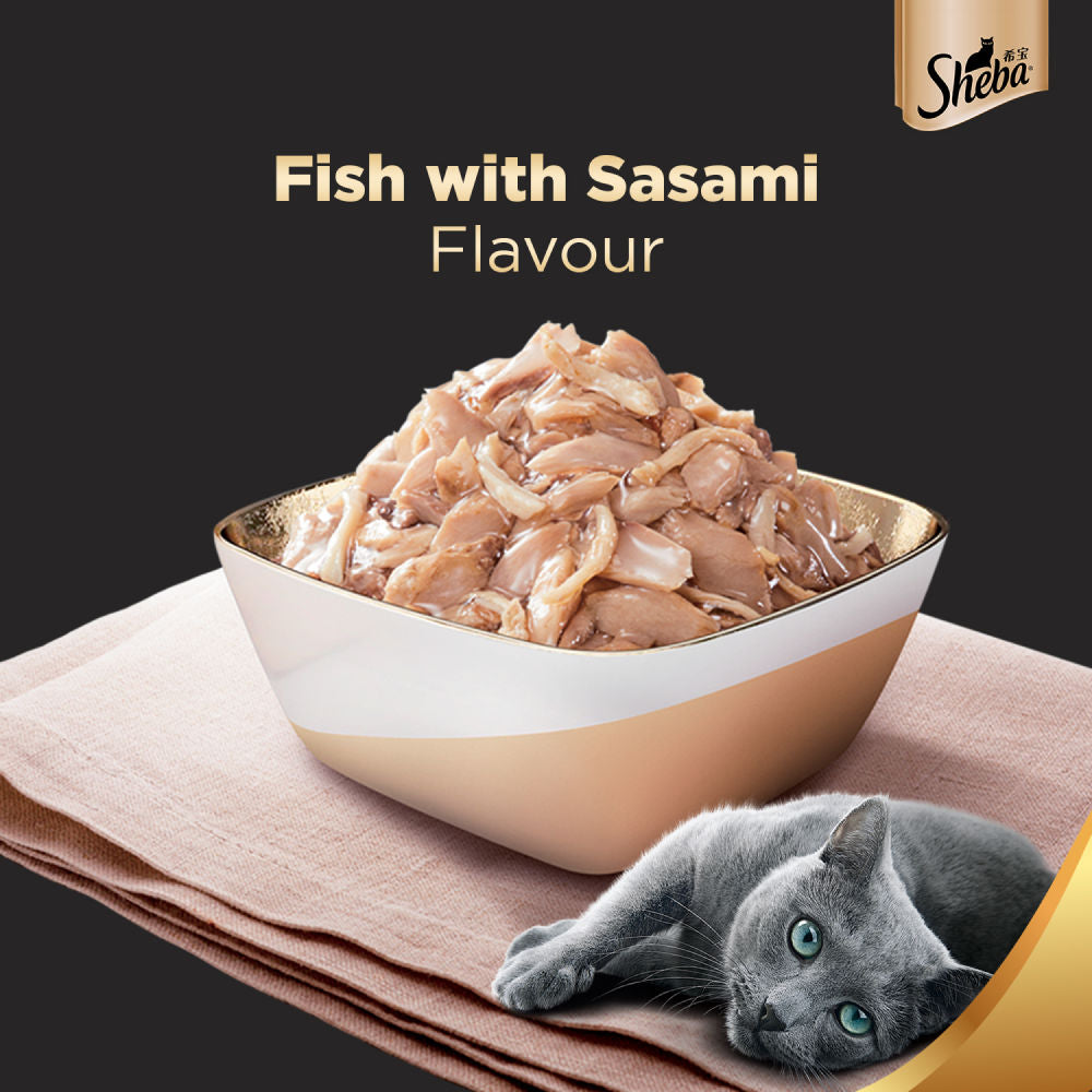 Sheba Fish with Sasami Premium Cat Wet Food — in use