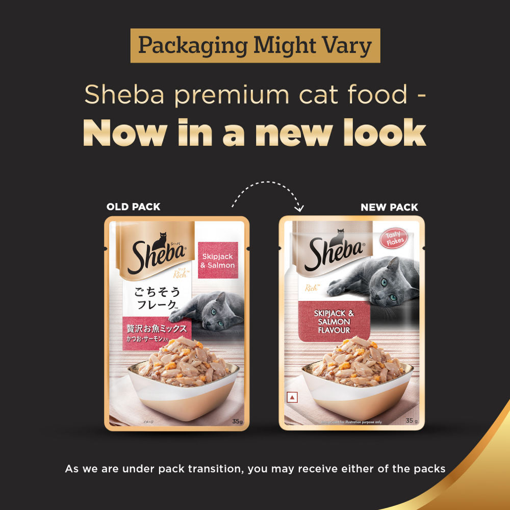 Sheba Skipjack & Salmon Fish Mix Cat Wet Food — in use