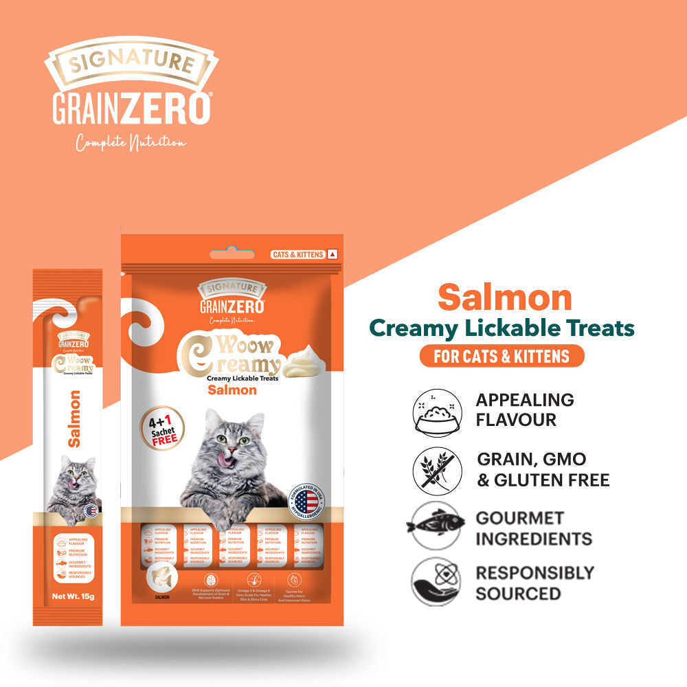 Signature Grain Zero Salmon Lickable Creamy Cat Treats — back view