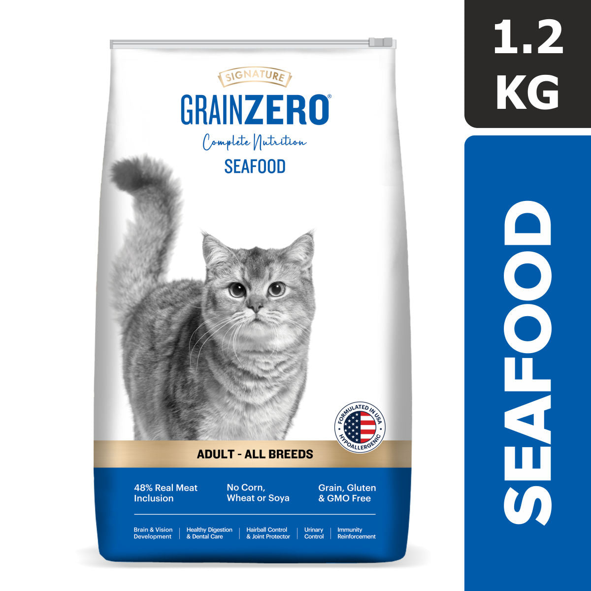 Signature Grain Zero Seafood Adult Cat Dry Food For All Breed — side view