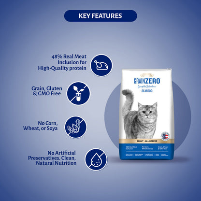 Signature Grain Zero Seafood Adult Cat Dry Food For All Breed — in use
