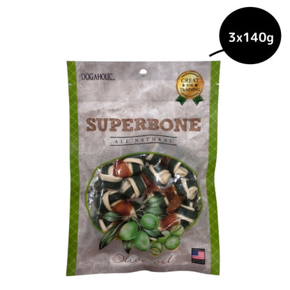 Superbone Chicken Knotted Bone with Olive Oil Dog Treat — detail shot