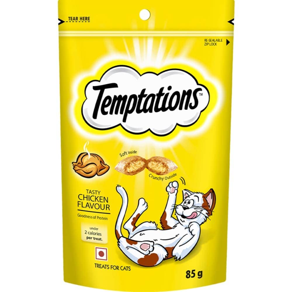 Temptations Tempting Tuna and Tasty Chicken Flavour Cat Treats Combo — side view