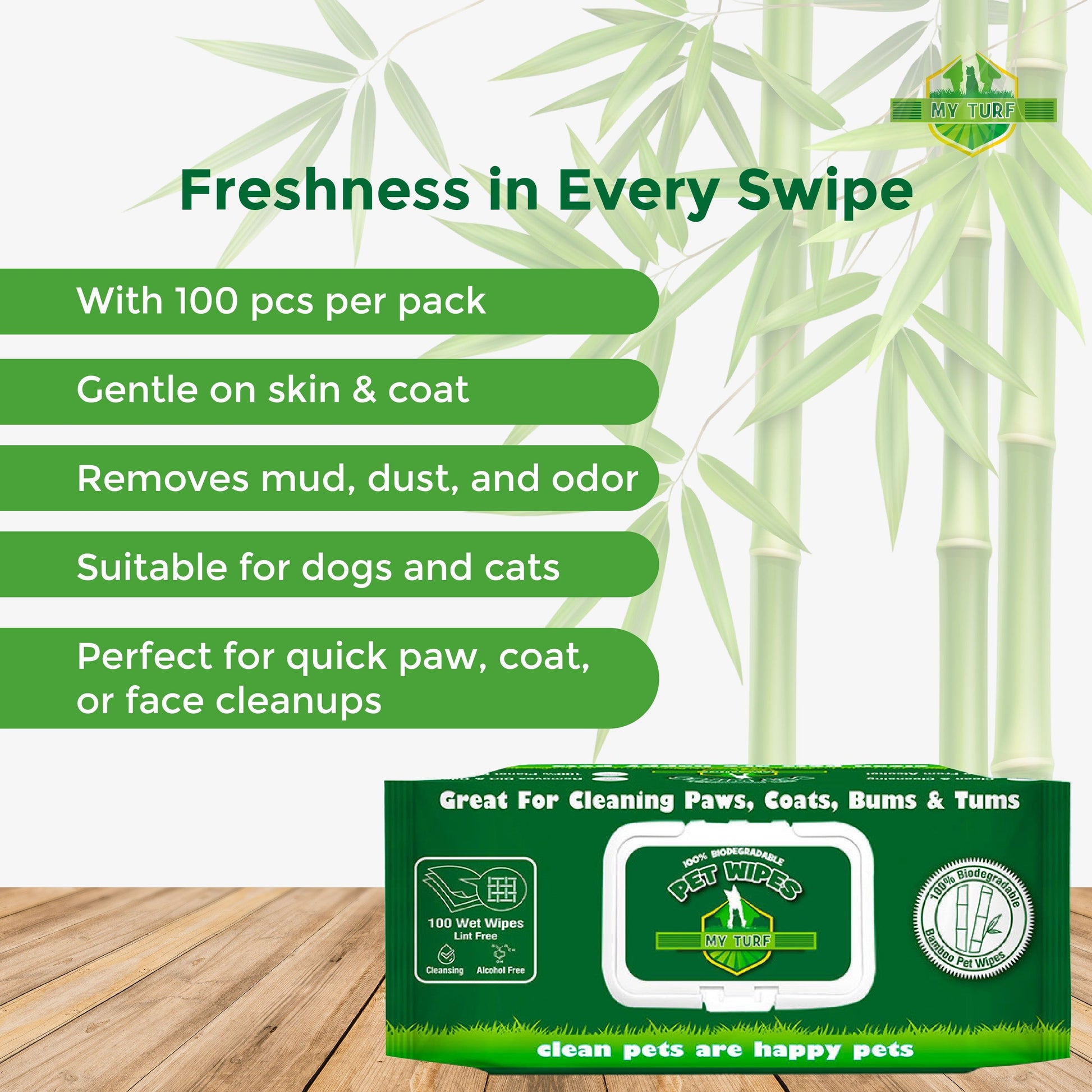 My Turf Bio Bamboo Fiber Wipes for Dogs and Cats — back view