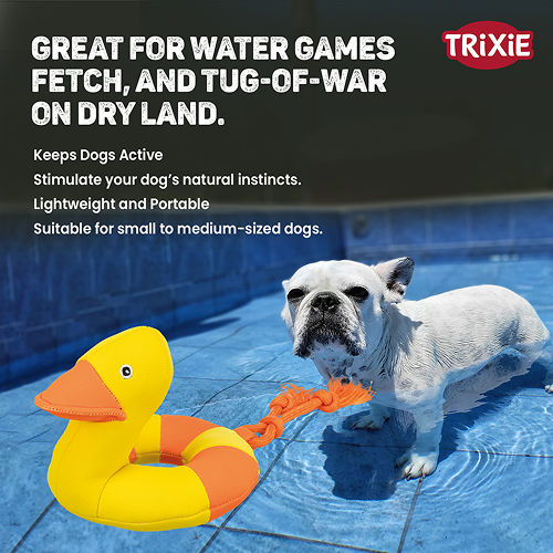 Trixie Aqua Duck on a Rope Toy for Dogs — in use