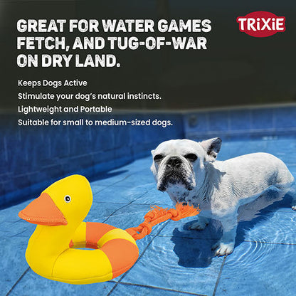Trixie Aqua Duck on a Rope Toy for Dogs — in use