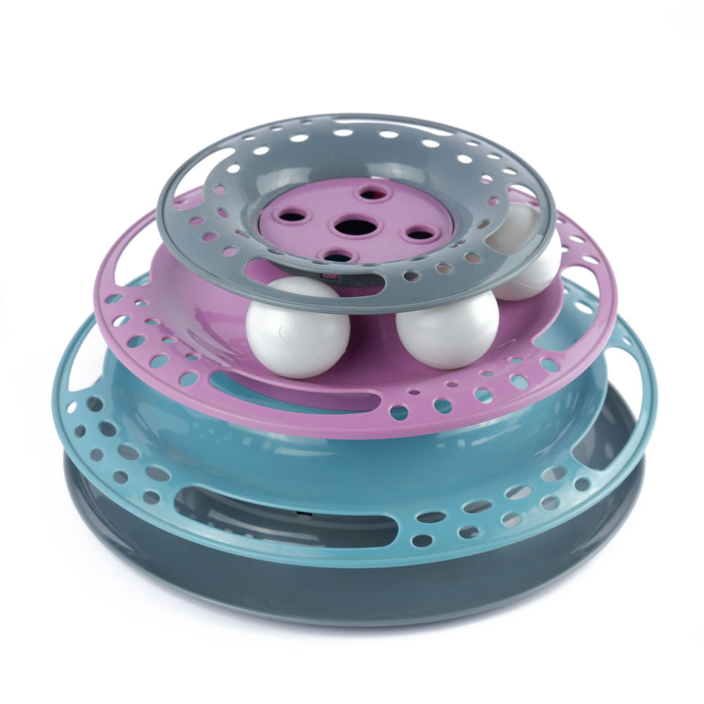 Trixie Circle Tower Catch The Balls Interactive Toy For Cats Grey Pink Blue