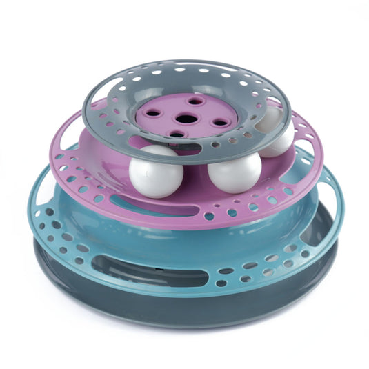Trixie Circle Tower Catch The Balls Interactive Toy For Cats Grey Pink Blue