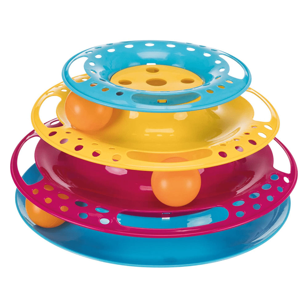 Trixie Circle Tower Catch The Balls Toy For Cats Blue Yellow Pink
