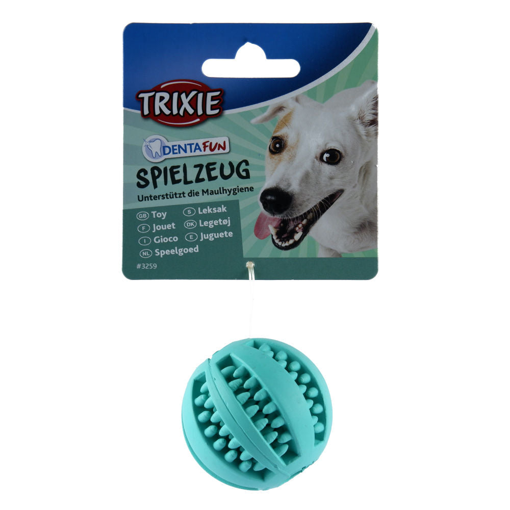 Trixie Denta Fun Ball Mint Flavour Natural Rubber Toy for Dogs | For Medium Chewers — back view