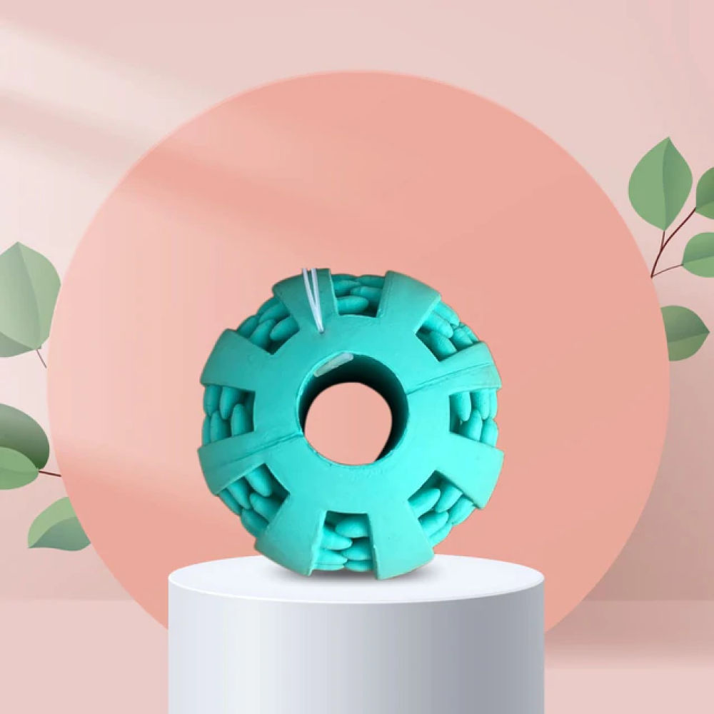 Trixie Denta Mint Flavour Natural Rubber Fun Rugby Ball Toy for Dogs | For Medium Chewers — back view