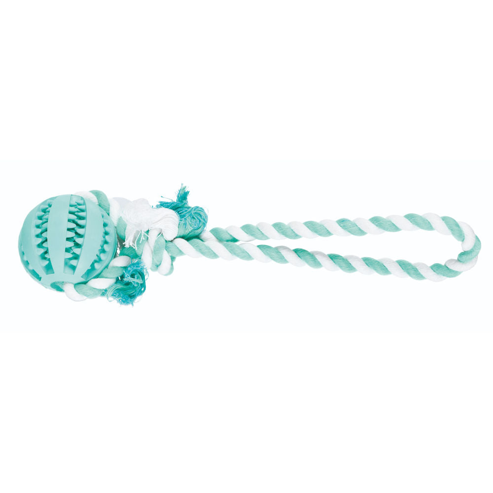 Trixie Denta Playing Rope with Fun Ball Mint Flavour Natural Rubber Toy for Dogs — side view