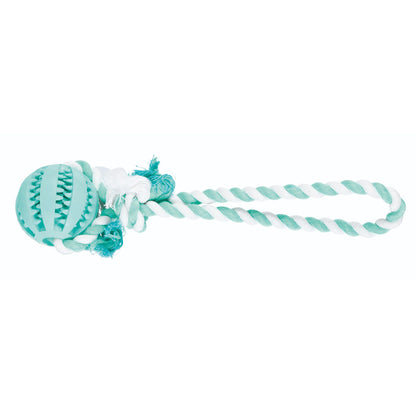 Trixie Denta Playing Rope with Fun Ball Mint Flavour Natural Rubber Toy for Dogs — side view