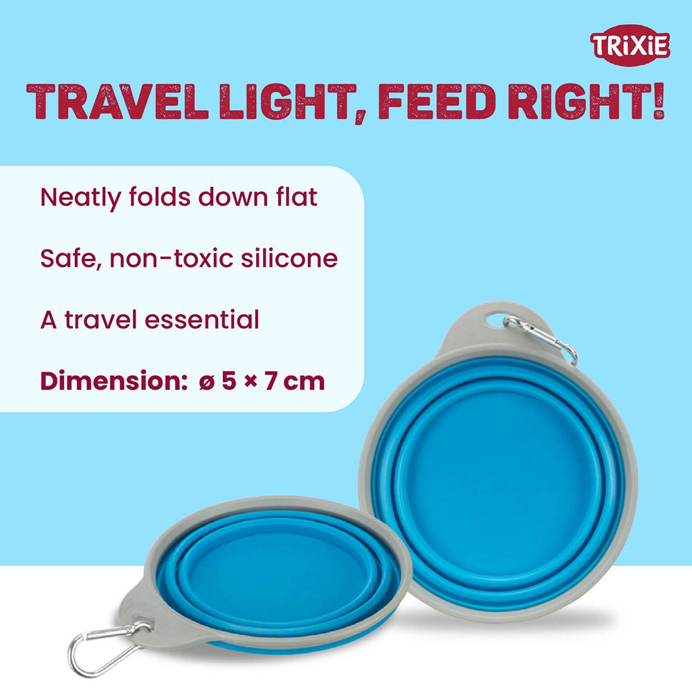 Trixie Foldable Silicon Travel Bowl For Dogs And Cats Blue And Gray - Image 3