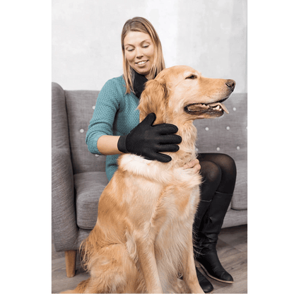 Trixie Fur Care Massage and Shine Gloves for Dogs and Cats — in use