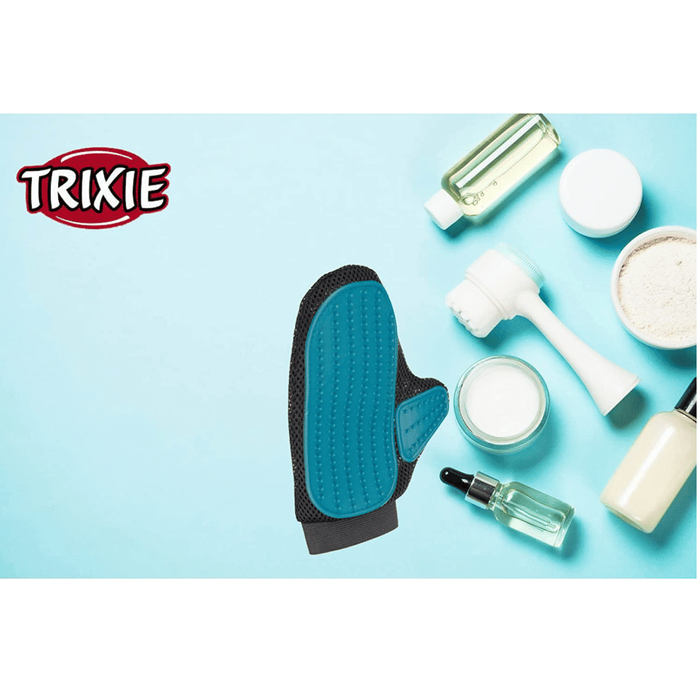 Trixie Fur Care Massage Glove for Dogs and Cats — in use