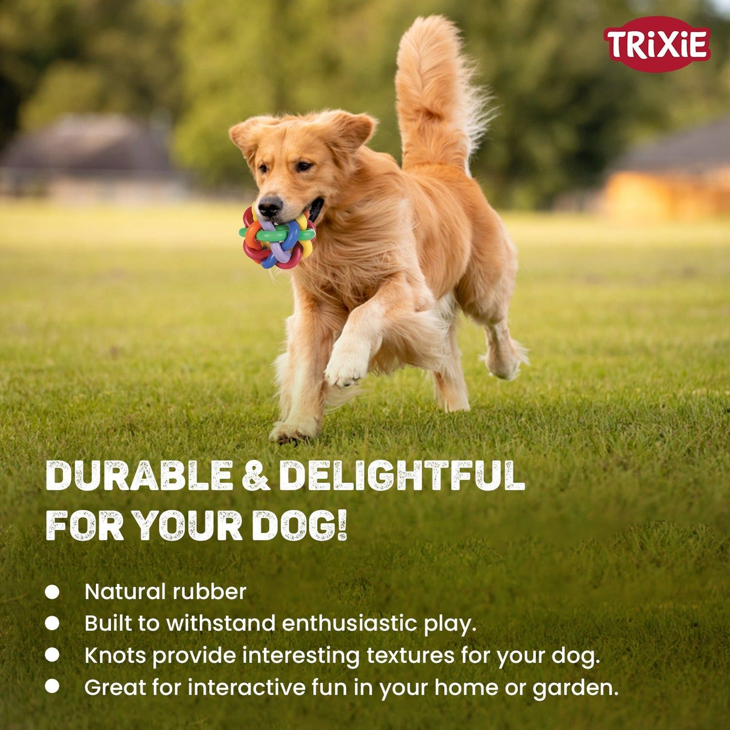 Trixie Natural Rubber Knotted Ball Chew Toy for Dogs — back view