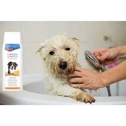 Trixie Orange Shampoo for Dogs — in use