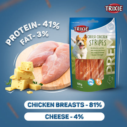 Trixie Premio Cheese Chicken Strip Dog Treats — in use