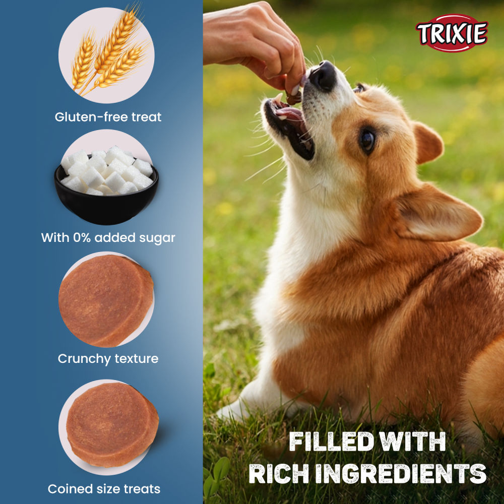 Trixie Premio Duck Coins Dog Treats — in use